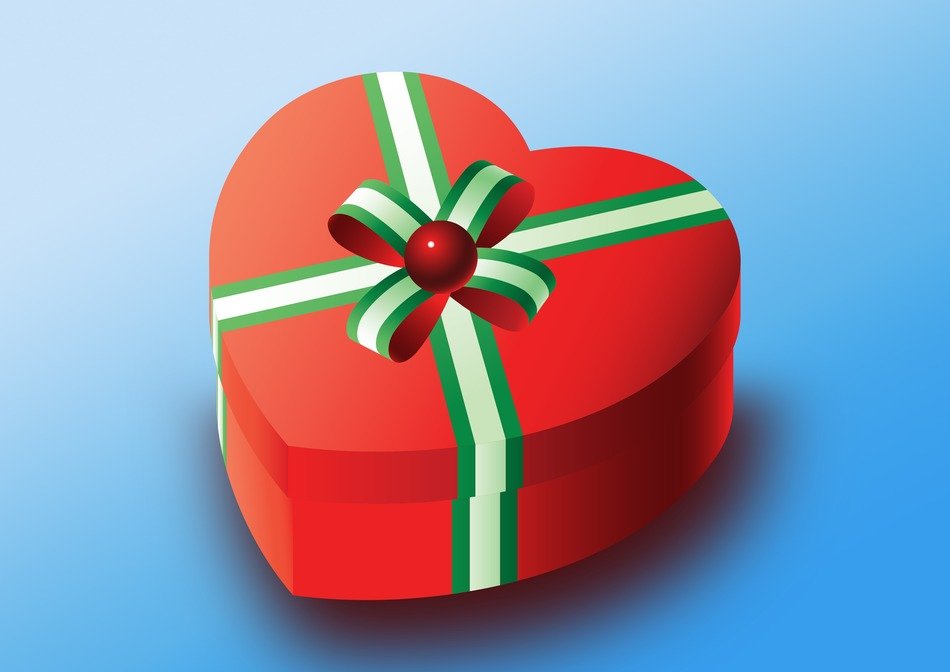 Gift wrapping in the form of a heart