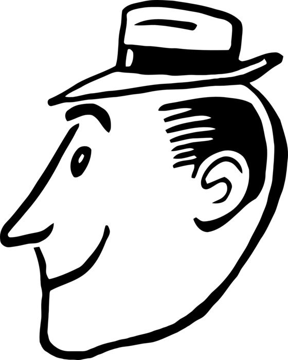fblack and white drawing of man's smiling happy face