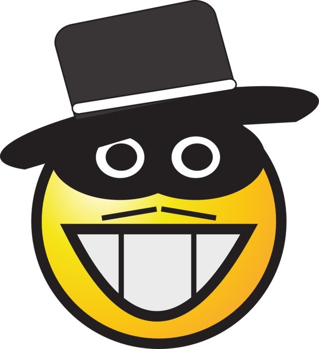 smiley in black mask and hat