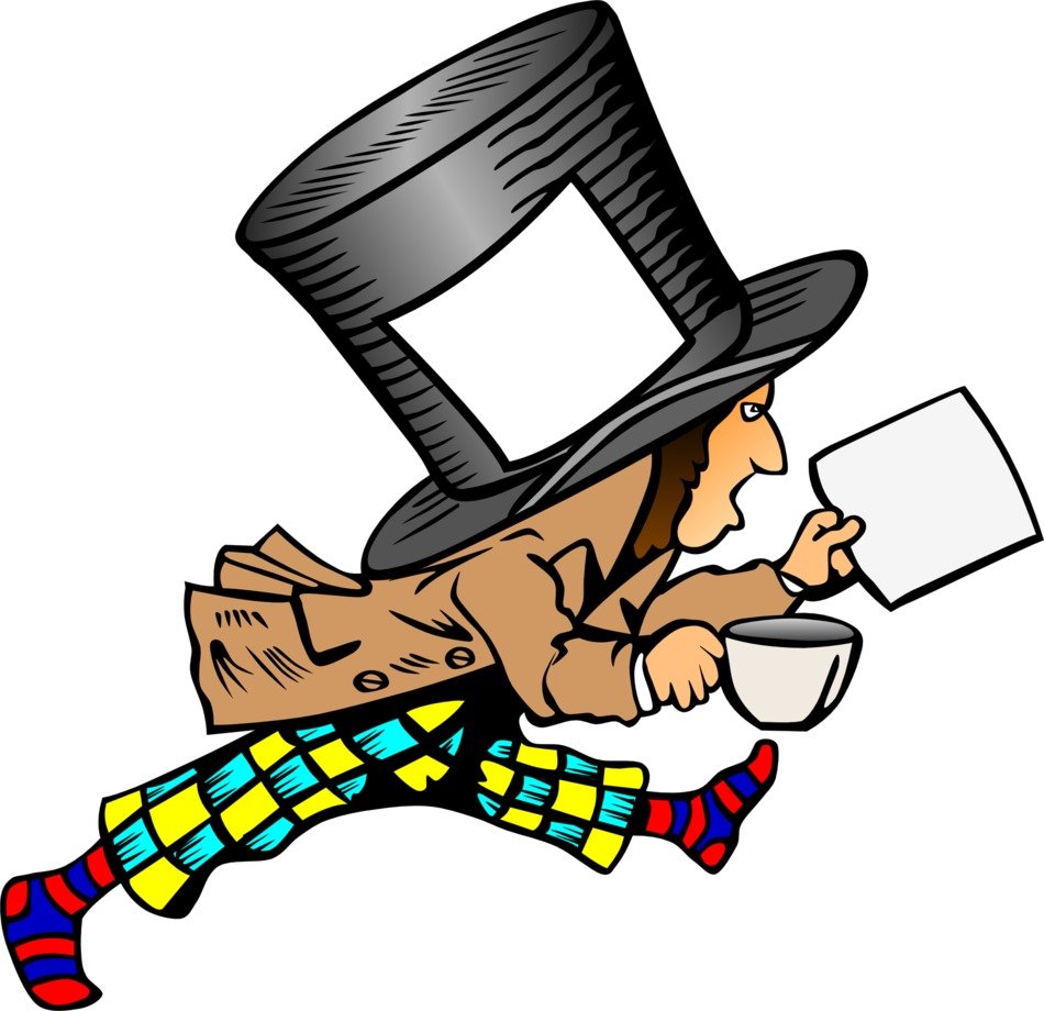 graphic image of a running person in a huge top hat