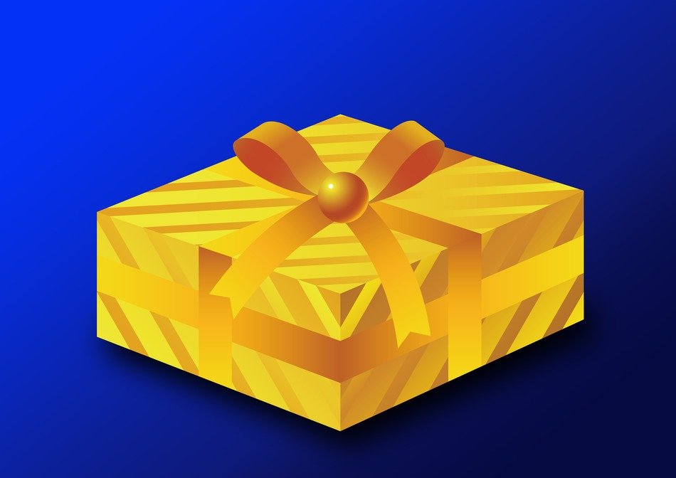 drawn yellow gift on a blue background