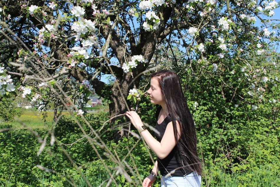happy girl in the spring garden