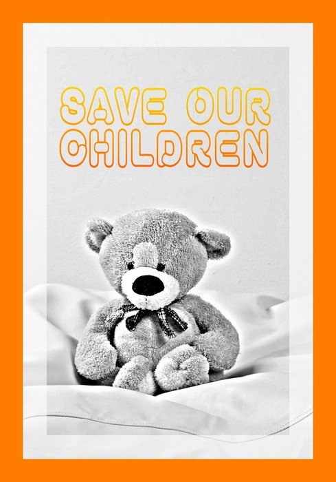 postcard with teddy bear to protect children