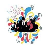 silhouette of a jazz orchestra on a colorful background
