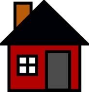 simple red house with black roof, icon