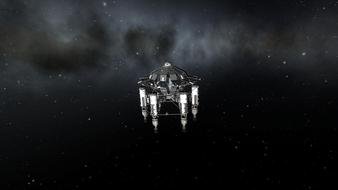 spaceship in a black galaxy