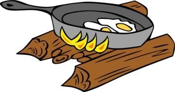 Cartoon frying eggs on the campfire clipart