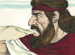 Colorful drawing of Elijah vs Baal clipart
