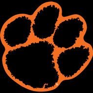 orange paw print on black background