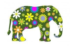 Clip art of Vintage Flowers on a elephant silhouette