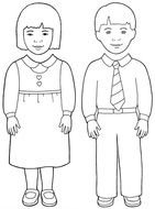 child girl and boy, outline