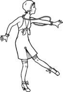 girl in retro style as black and white illustration