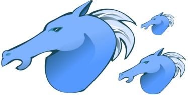 three blue horse heads