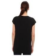 view from the back of a girl in a black T-shirt