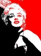 red-black portrait of Marilyn Monroe on a banner