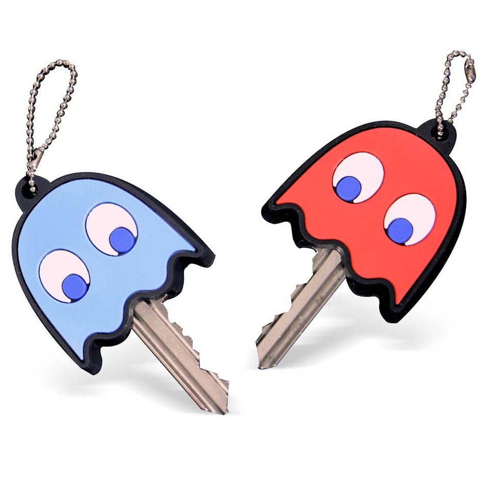 two keys with Pac Man keychains