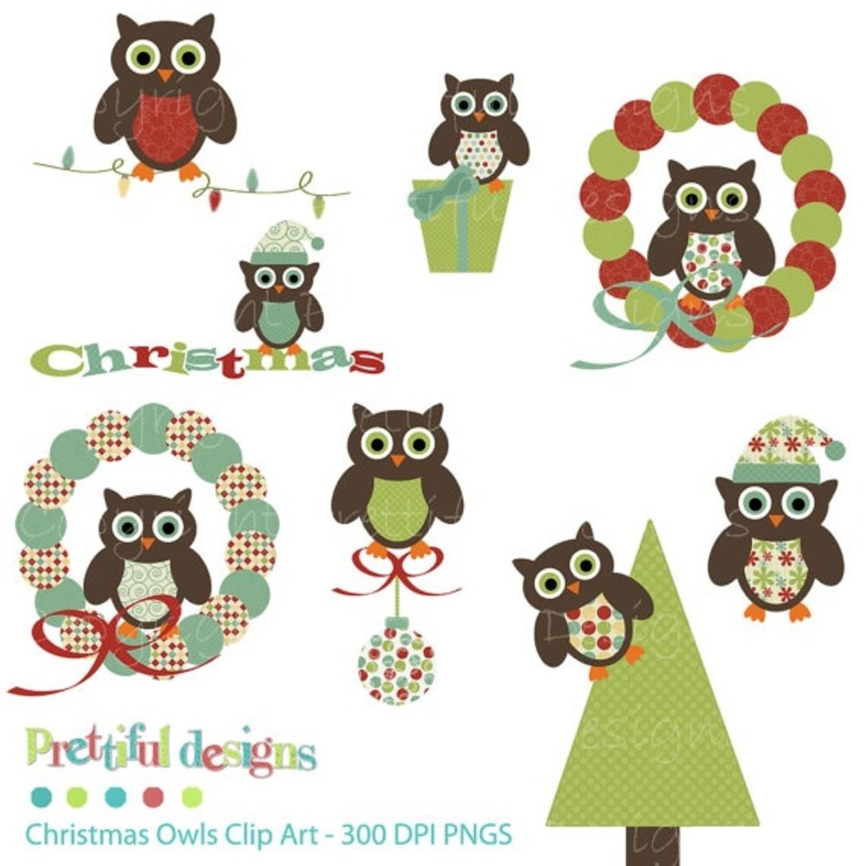 Christmas Owls Clip Art N19