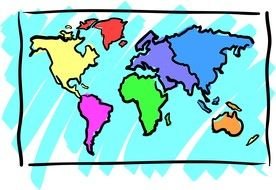 drawing of a world map in a frame
