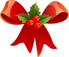 red Christmas Bow with Holly, drawing