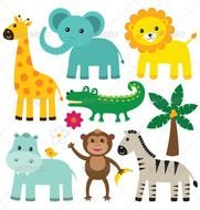 Cartoon Baby Jungle Animals Vector