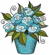 potted plant wih blue Flower, Clip Art