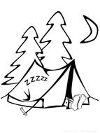 cartoon man is sleeping in a tent in the forest