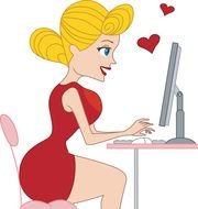 drawing of a flirty girl at the computer