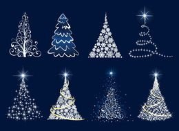 drawings of christmas trees on a blue background