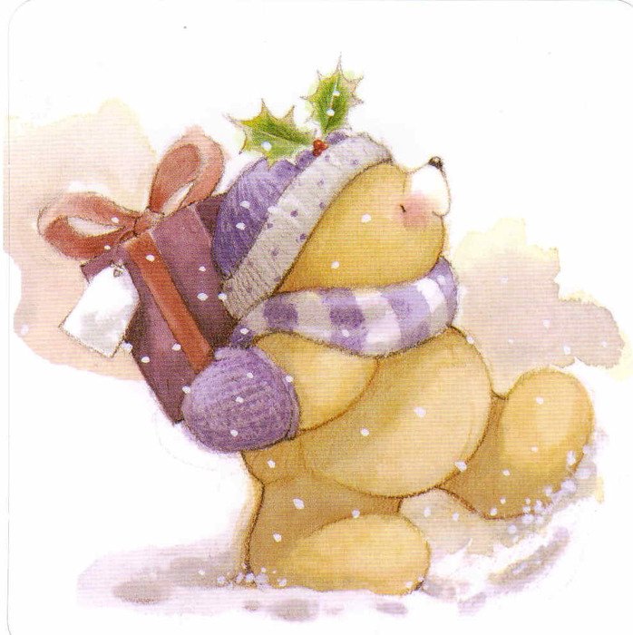 Colorful drawing of the cute animal with the gift on the snow clipart