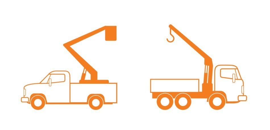 pictures of truck cranes on a white background