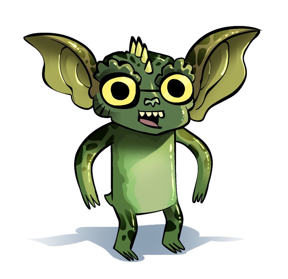 green gremlin on a white background
