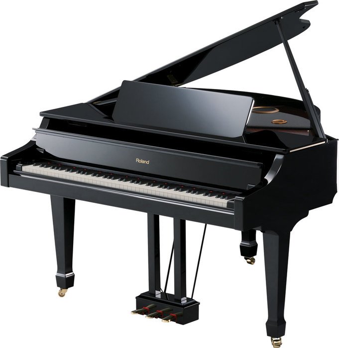 black piano on a white background