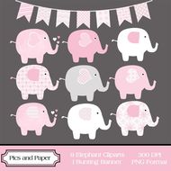 Pink And Gray Baby Elephant Clip Art N3