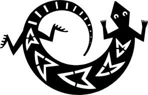 tribal style lizard, black and white drawing