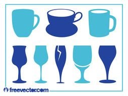 Set of cups and glasses on a white background