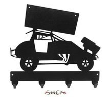 Sprint Car Auto Racing Black Metal Key Chain Holder Hanger