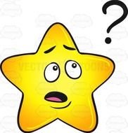 Clueless Gold Star Cartoon Looking At Floating Question Mark Emoji