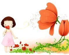 little girl and poppies as picture for clipart