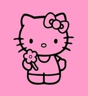 Hello Kitty character, black outline at pink background