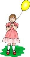 Clip Art of girl with yellow Balloon