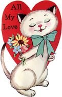 Vintage Valentine Cat card drawing