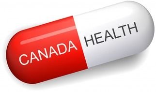 Canada Health, words on drug capsule, drawing