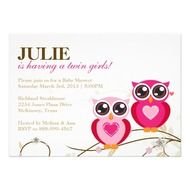 Twin Girls Pink Owls Baby Shower Invitation A Great