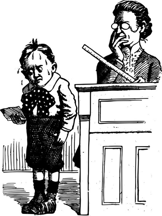 angry teacher and schoolboy