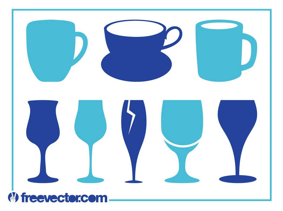 Set of cups and glasses on a white background