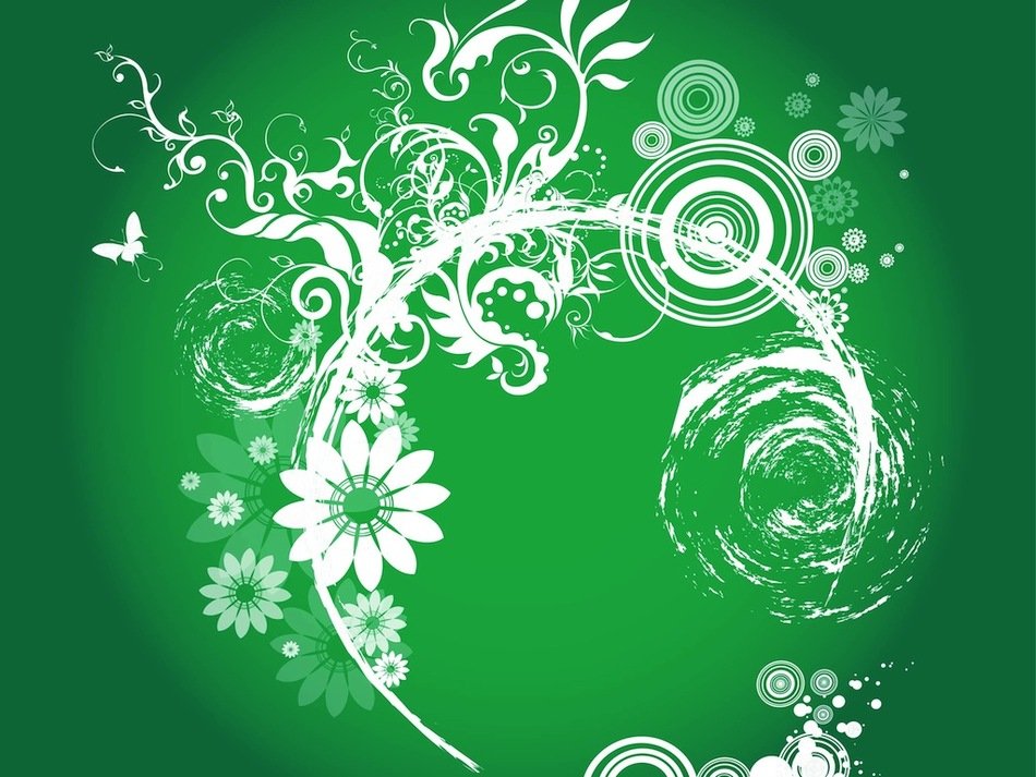 clipart of the green and white Swirls And Flowers