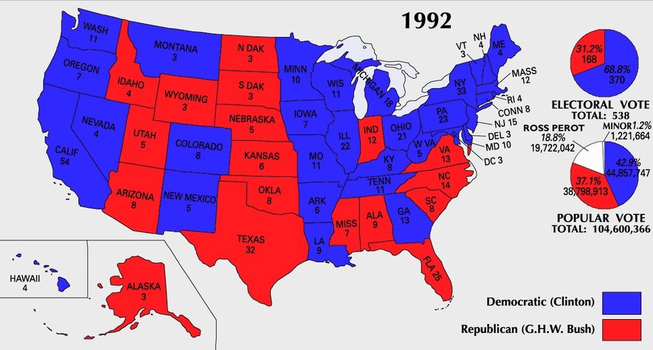 Electoral Map of usa from 1992 free image download