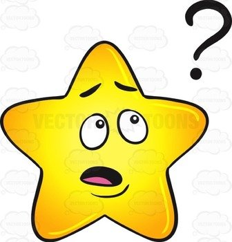 Clueless Gold Star Cartoon Looking At Floating Question Mark Emoji