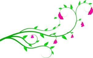 drawing of a green branch with pink flowers