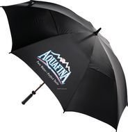 black umbrella with a logo on a white background